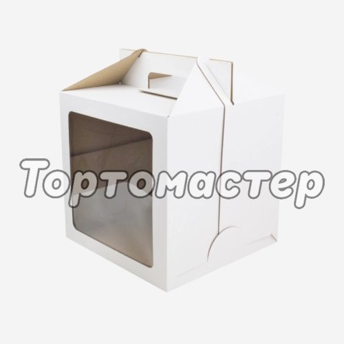 Коробка для торта с большим окном и ручкой белая 24х24х24 см 
