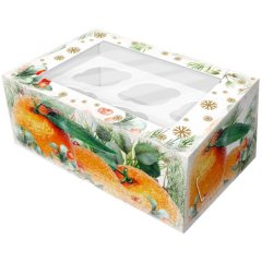 Коробка на 6 капкейков с окном "Апельсины" 25х17х10 см КУ-084