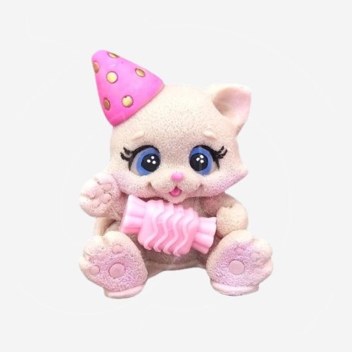 Фигурка из шоколадной глазури 3D "Котик в праздничном колпаке и с конфеткой" 