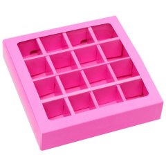 Коробка на 16 конфет с окошком Розовая 17,7х17,7х3,8 см 7007642