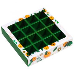 Коробка на 16 конфет с окном "Мандарины" 17,7х17,7х3,8 см 7119767