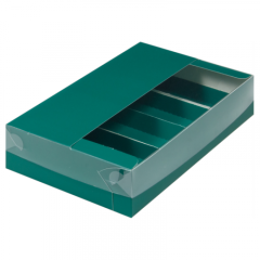 Коробка на 5 эклеров и эскимо с пластиковой крышкой Зелёная матовая 25х15х5см 080870 ф