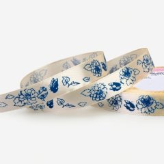 Лента для декора и упаковки атласная "Пионы" Кремовая 1,5 см 23 м 9071729