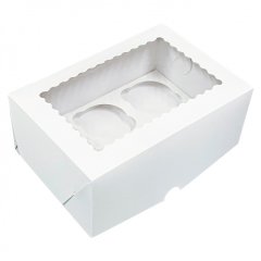 Коробка на 4 капкейка с фигурным окном белая 