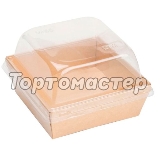 Упаковка для бенто-торта и моти Крафт 13х13х9,5 см дно 11х11 см OSQ SmartPack 550 domе lid +OSQ SmartPack 550 box, ECO Prizma 550, ECO SmartPack 550 box