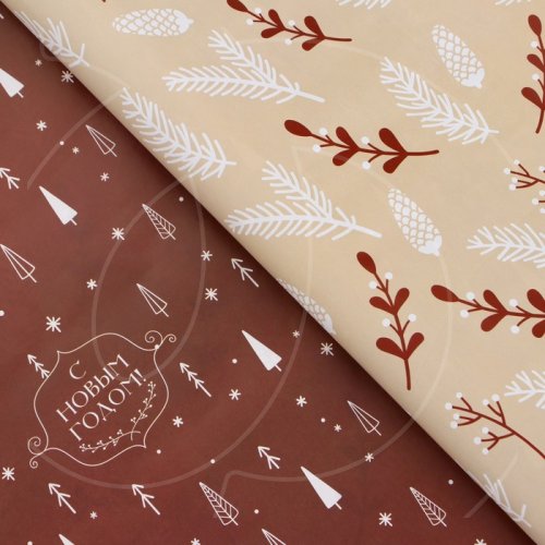 Бумага упаковочная двухсторонняя "Новогодняя эстетика" 70х50 см 9842426