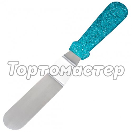 Лопатка (спатула) изогнутая с голубой пластиковой ручкой 10 см
