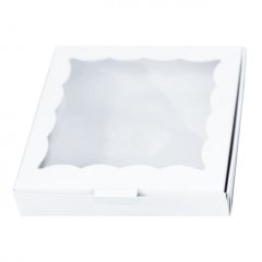 Коробка для печенья/конфет с фигурным окном Белая 15х15х3 см 