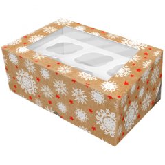 Коробка на 6 капкейков с окошком Снежинки 25х17х10 см 5 шт