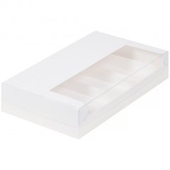 Коробка на 4 эклера и эскимо с прозрачной крышкой белая 25х15х5см 080810 ф