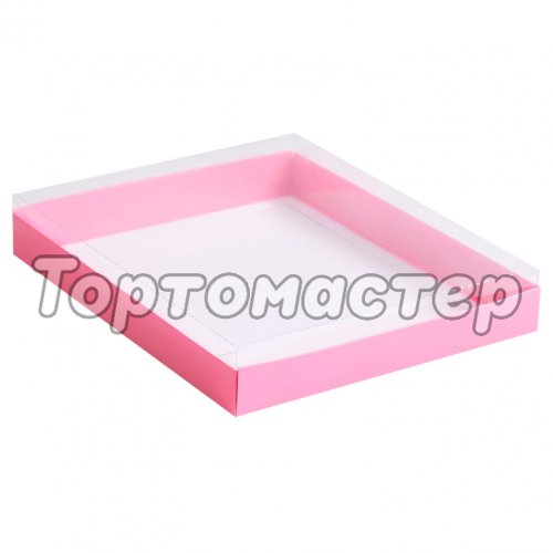 Коробка для сладостей с прозрачной крышкой Розовая 26х21х3 см 5 шт