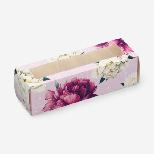 Коробка для макарон с окном "Пионы" 18х5,5х5,5 см 3400712