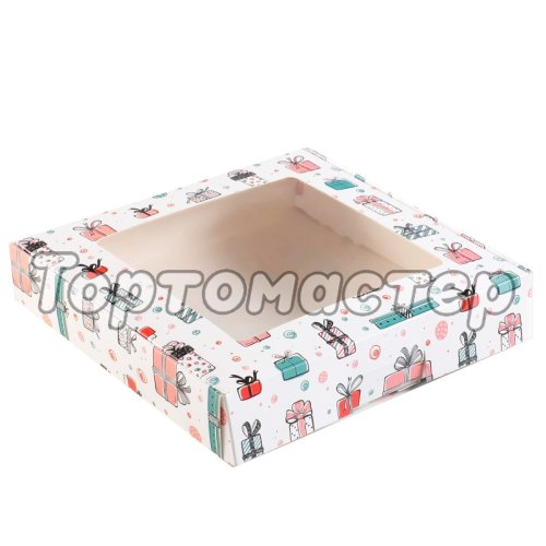 Коробка для сладостей с окном "Подарки" 16х16х3см 4432290