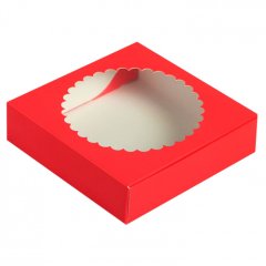 Коробка для печенья/конфет с окном Красная 11,5х11,5х3 см 5 шт
