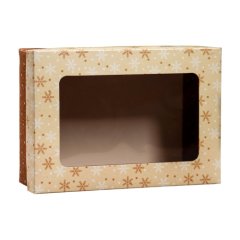 Коробка для сладостей с окошком Золотые снежинки 24х17х8 см
