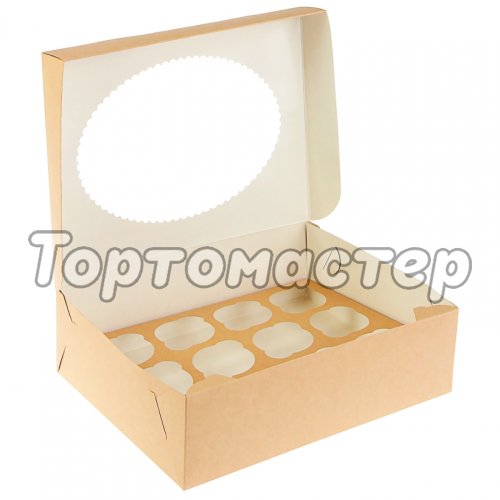 Коробка на 12 капкейков с окошком Крафт/Белая OSQ MUF 12     ECO MUF 12, 