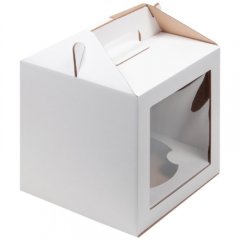 Коробка для торта/кулича с окошком и ложементом Белый 20х20х20 см