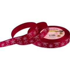 Лента для декора и упаковки Атласная Красная Снежинки 15 мм
