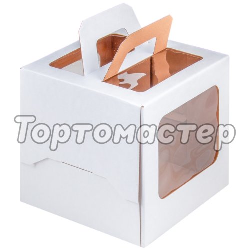 Коробка для торта/пряничного домика с окном Белая 20х20х20 см 019050