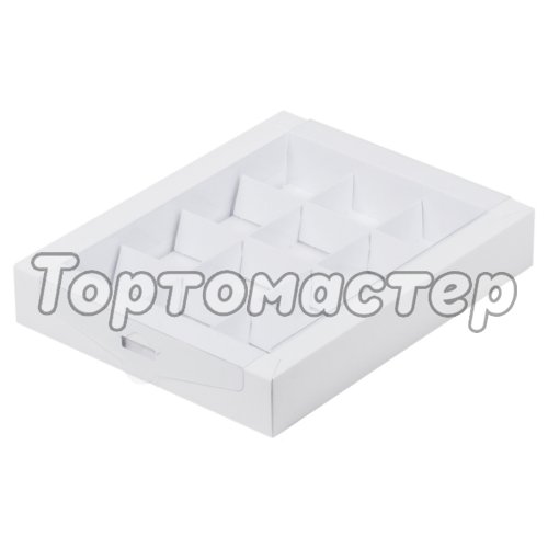 Коробка на 12 конфет с прозрачной крышкой белая 19х15х3см 050211 ф