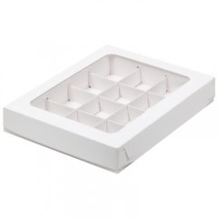 Коробка на 12 конфет с окошком Белая 19х15х3 см