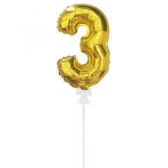 Топпер декоративный Воздушный шарик Цифра "3" Золото