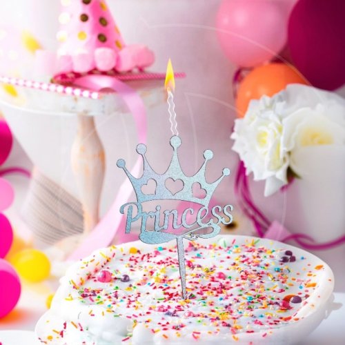 Свеча-топпер декоративная акриловая "Princess" Серебро 