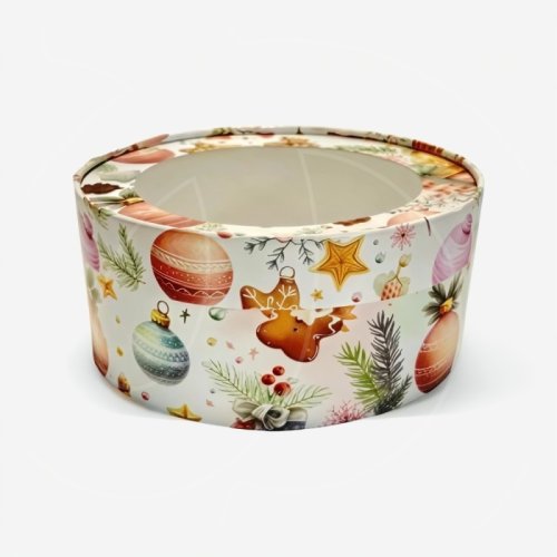 Коробка для сладостей с окном круглая "Новогодние пряники" 16х7 см 070426	 