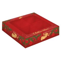 Коробка на 4 конфеты с окошком Ангелок на Новый год 12,6х12,6х3,5 см 5 шт ТИ-00193    ТИ-193