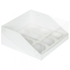 Коробка на 9 капкейков с пластиковой крышкой Белая 50 шт