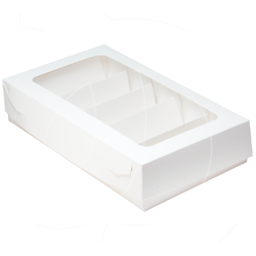 Коробка на 5 эклеров и эскимо с окном белая 24х14х5см 
