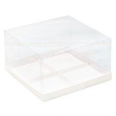 Коробка на 4 пирожных с прозрачной крышкой белая 17х17х6 см 040820-001