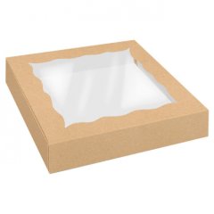 Коробка для печенья/конфет с окном крафт 20х20х4 см КУ-201 